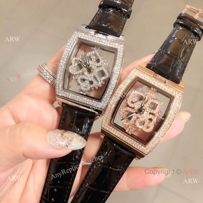 Best Replica Cartier Diamond Lady Watch Black Leather Strap